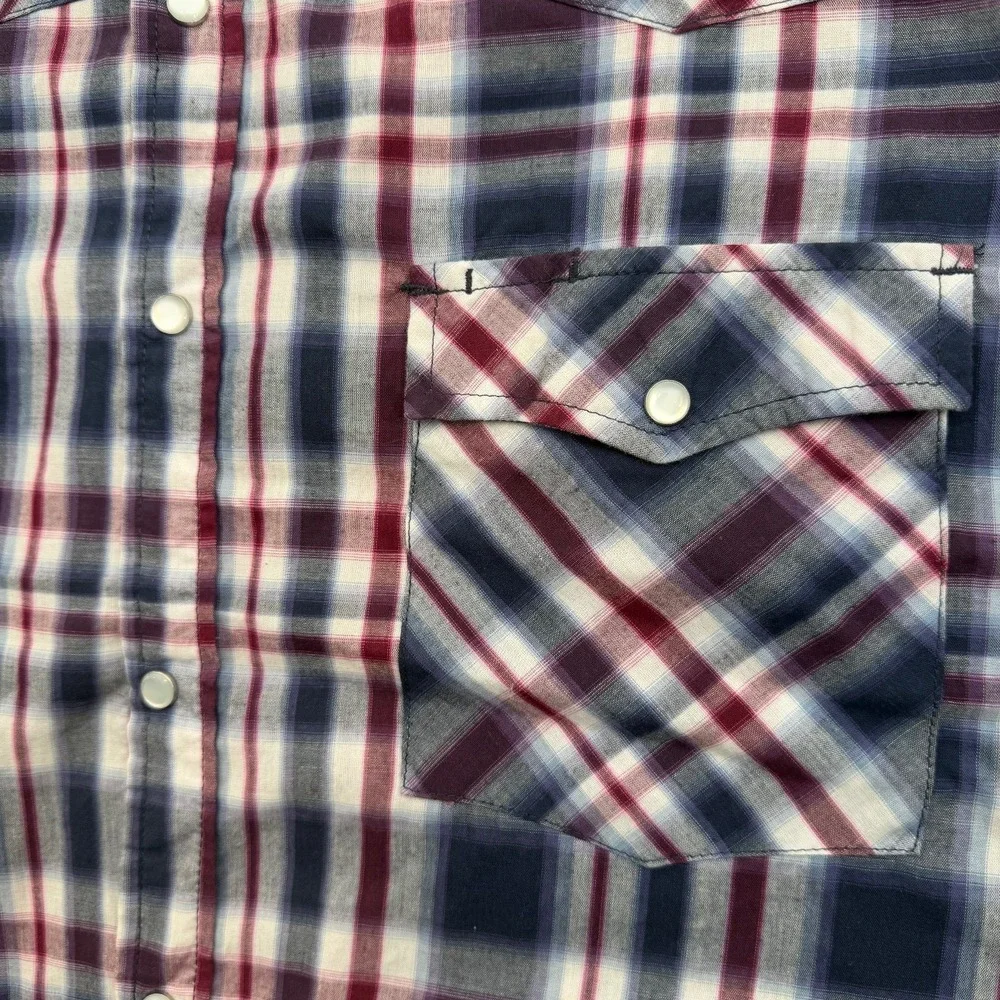Canyon Guide Outfitters Mens XL Blue Red Plaid Western Snap Shirt Short Sleeve